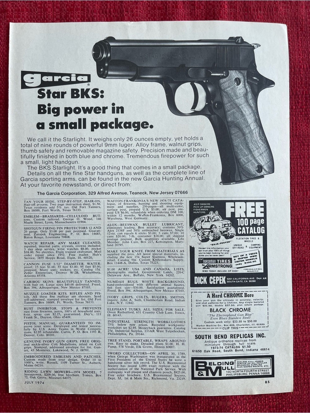1974 Garcia Star BKS Handgun Vintage Print Ad